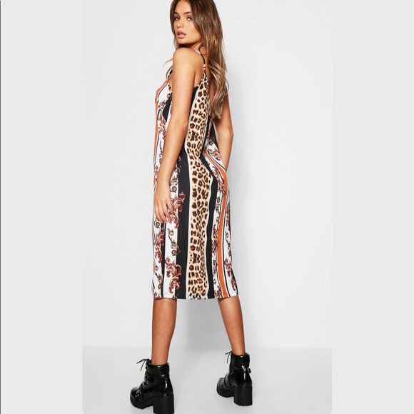 NWT boohoo slip dress cheetah print orange gold - Picture 2 of 6